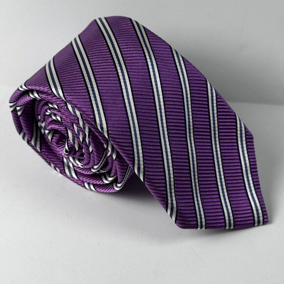 Dormeuil Paris Tie Purple Stripe Silk Cotton Made in France Business Classic